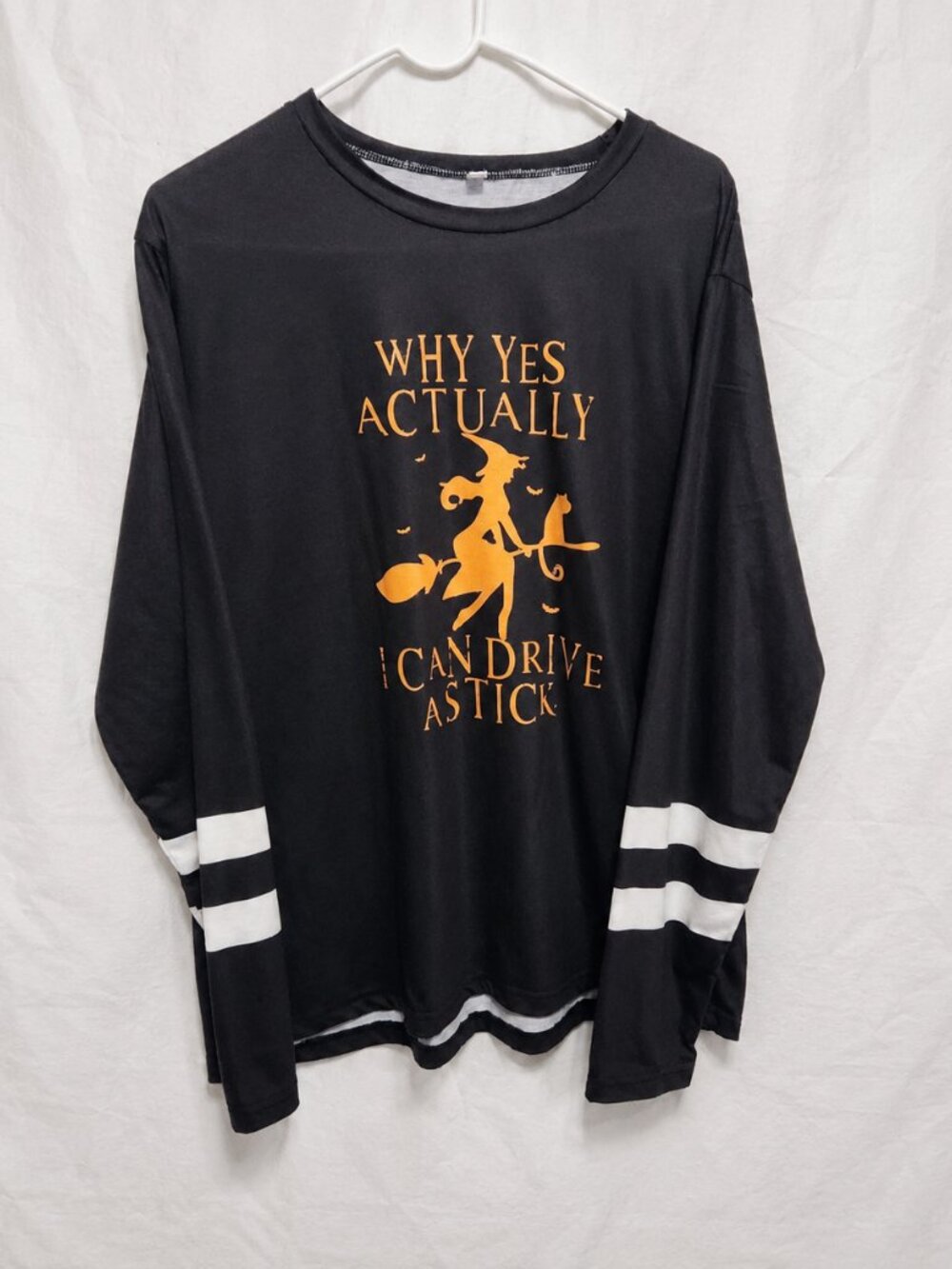 Halloween Witch Cat Extra Long Sleeve Graphic Shirt Black 2XL
